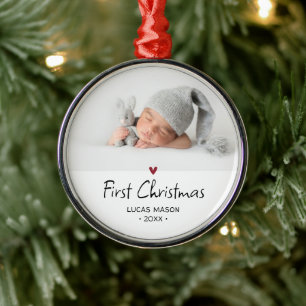 Moderne eerste kerst Baby foto Metalen Ornament