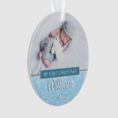 Moderne Eerste Kerstdag Baby Jongen Foto's Script Ornament (voorkant)