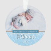Moderne Eerste Kerstdag Baby Jongen Foto's Script Ornament (voorkant)