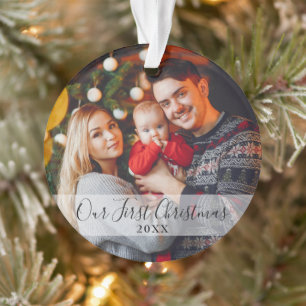 Moderne Eerste Kerstdag Familie Foto Ornament