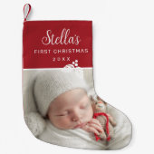 Moderne eerste kerstfoto gepersonaliseerd kleine kerstsok (Voorkant)