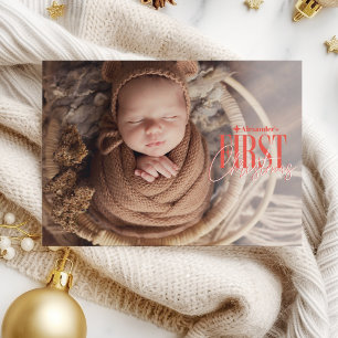 Moderne Eerste Kerstmis Baby Op Maat Gemaakte Foto Feestdagenkaart