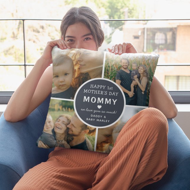 Moderne eerste Moederdag Foto collage Kussen (Creator heeft geüpload)