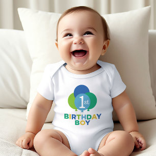 Moderne eerste verjaardag Baby Boy Blauwe Groene B Romper