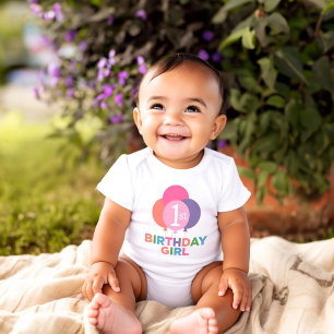 Moderne eerste verjaardag, babymeisje roze ballonn romper