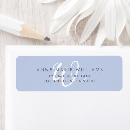 Moderne effen blauwe witte script monogram etiket (Insitu)