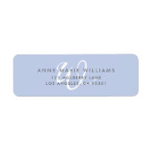 Moderne effen blauwe witte script monogram etiket (Voorkant)