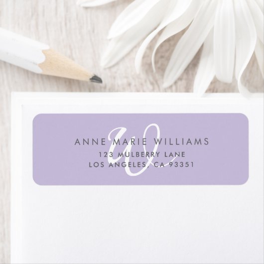Moderne effen lavendel witte script monogram etiket (Insitu)