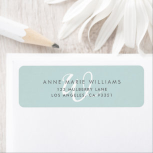 Moderne effen turquoise witte script monogram etiket