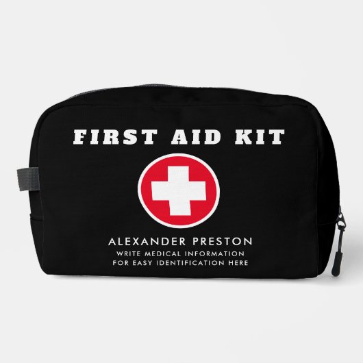 Moderne EHBO Zwart Rode Kruis Medische Reizen Toilettasje (Voorkant)