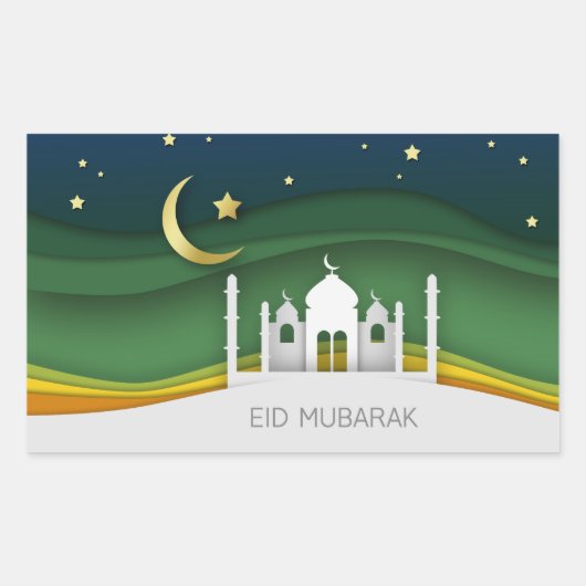 Moderne Eid Mubarak Papier Snijmoskee - Sticker (Voorkant)