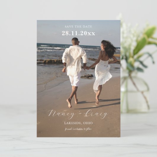 Moderne eigentijdse foto Bewaar de datum (Staand voorkant)