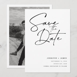 Moderne eigentijdse script save-the-date kaart