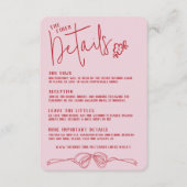 Moderne eigenzinnige hand getekend boog roze bruil informatiekaartje (Voorkant)