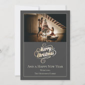 Moderne Elegance Kerstfoto | Grijs Feestdagenkaart (Voorkant)