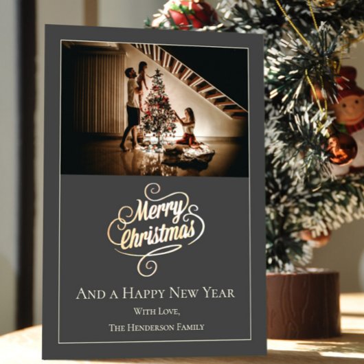 Moderne Elegance Kerstfoto | Grijs Feestdagenkaart