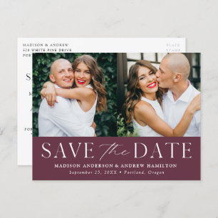 Moderne Elegance Wine Two Foto Save the Date Aankondigingskaart