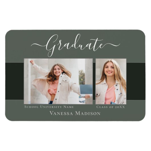 Moderne | Elegant 2 Photo Grad Magnet Faire-part (Horizontal)