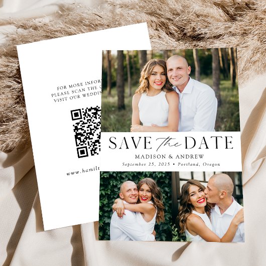 Moderne Elegant 3 Foto QR Code Save The Date