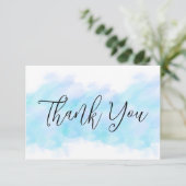 Moderne Elégant Aqua Blue Flat Merci Cartes (Debout devant)