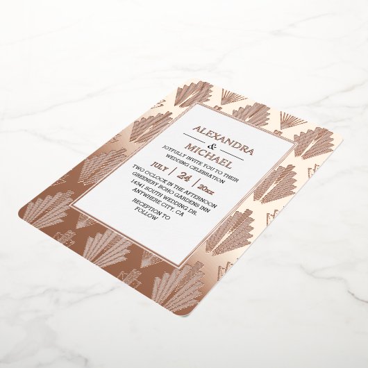 Moderne Elégant Art Déco Mariage Foil Invitation (Rotation)