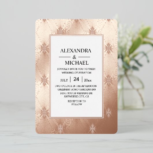 Moderne Elégant Art Déco Mariage Foil Invitation (Debout devant)