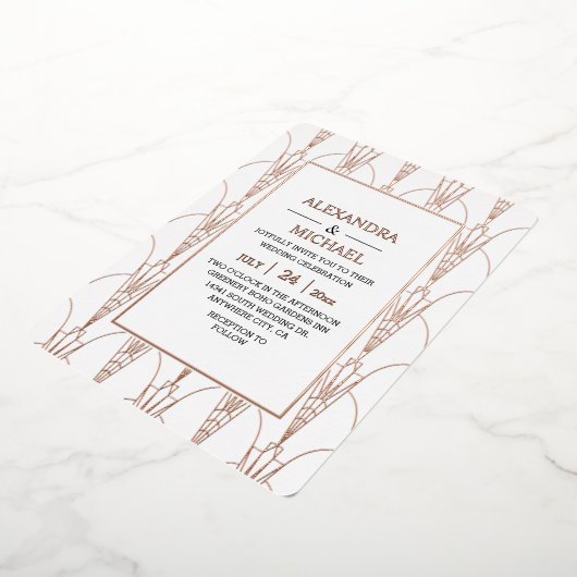 Moderne Elégant Art Déco Mariage Foil Invitation (Rotation)