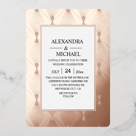 Moderne Elégant Art Déco Mariage Foil Invitation (Recto)