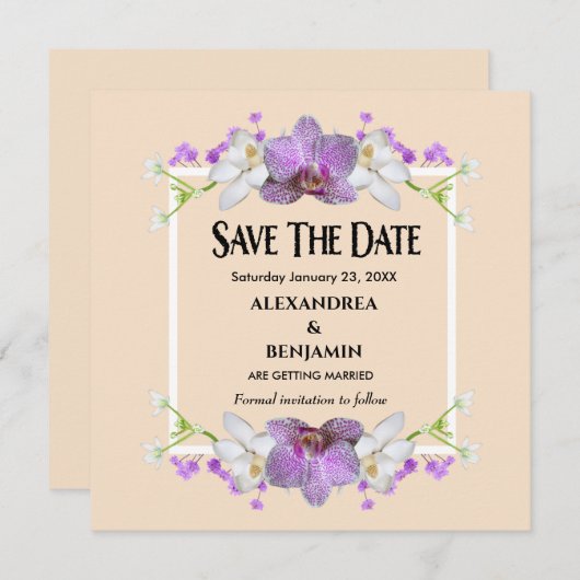 Moderne Elegant Beige White Flowers personaliseren Save The Date (Voorkant / Achterkant)
