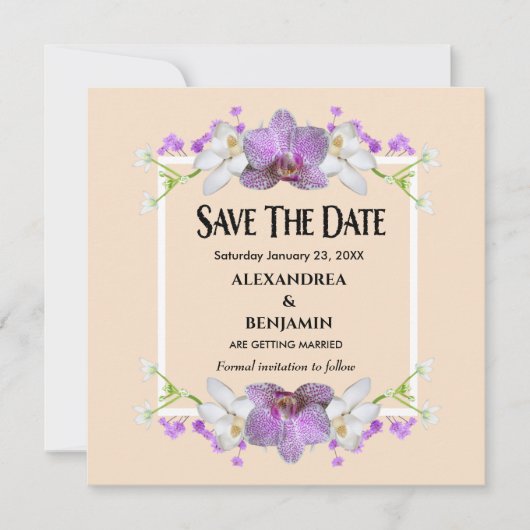 Moderne Elegant Beige White Flowers personaliseren Save The Date (Voorkant)