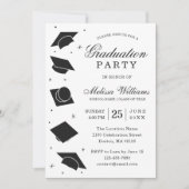 Moderne Elegant Black and White Graduation Party Kaart (Voorkant)