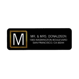 Moderne Elegant Black Gold Lijst Monogram Initiale Etiket