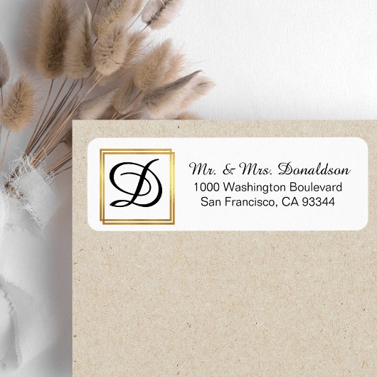 Moderne Elegant Black Gold Lijst Monogram Initiale Etiket