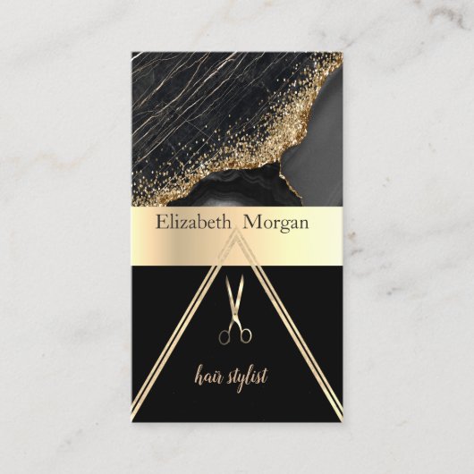 Moderne Elegant Black Marble Gold Sequins, schaar Visitekaartje (Voorkant)