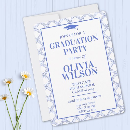 Moderne Elegant Blue 2025 Graduation Invitation