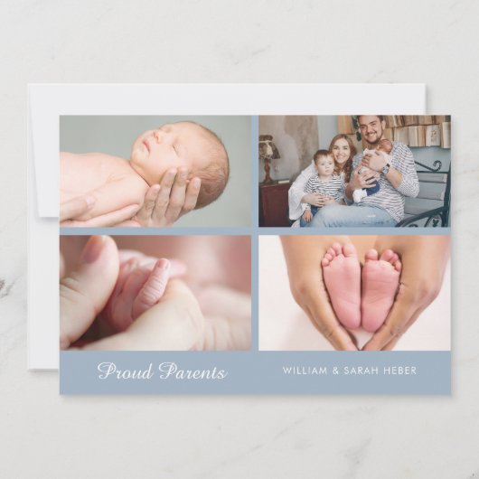 Moderne Elegant Blue Baby Boy Script Foto geboorte Aankondiging (Achterkant)