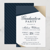 Moderne Elegant Blue Gold Graduation Party Kaart (Voorkant / Achterkant)
