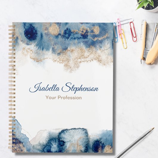 Moderne Elegant Blue Gold Liquid Waterverf Ink Planner