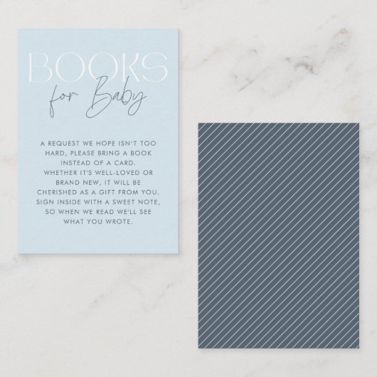 Moderne Elegant Blue Script Books voor Baby Informatiekaartje (Voorkant / Achterkant)