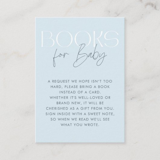 Moderne Elegant Blue Script Books voor Baby Informatiekaartje (Voorkant)