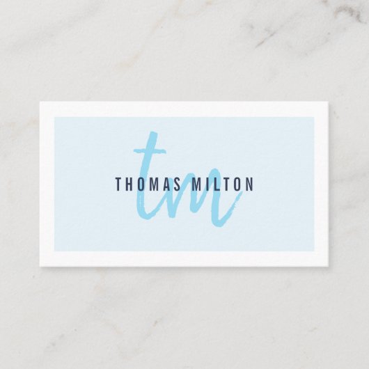 Moderne Elegant Blue White Monogram Consultant Visitekaartje (Voorkant)