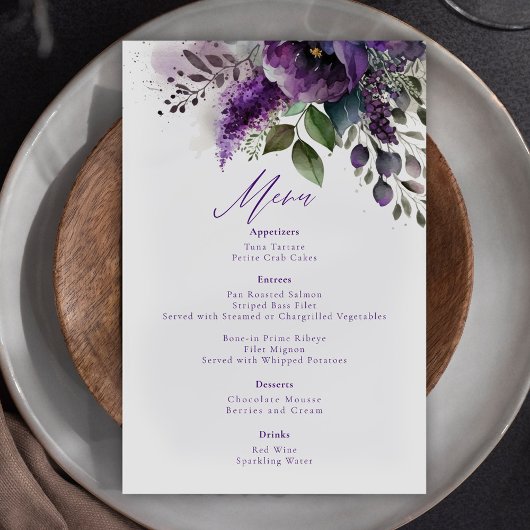 Moderne Elégant Botanique Floral Menu Mariage