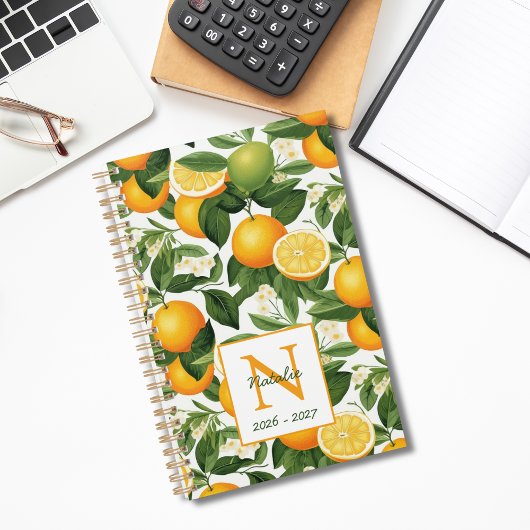 Moderne Élégant Botanique Oranges Monogramme Nom
