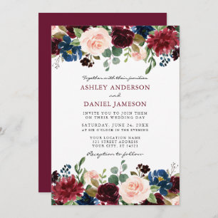 Moderne Elegant Burgundy Waterverf Floral Wedding Kaart