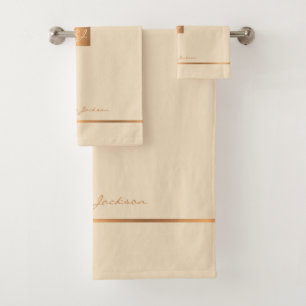 Moderne élégant crème or chic monogrammé rayures