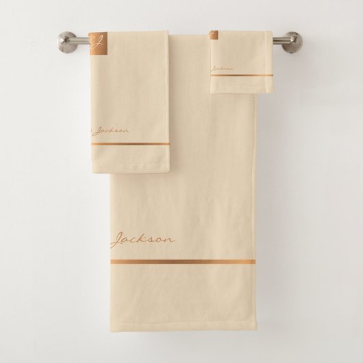 Moderne élégant crème or chic monogrammé rayures (En situation)
