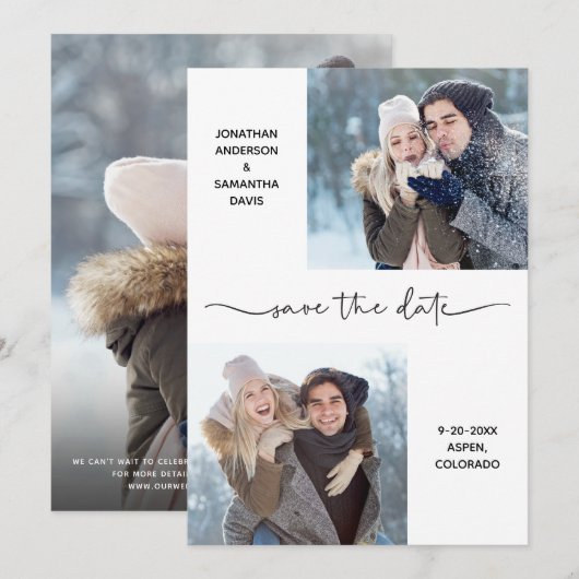 Moderne Elegant de Foto Collage van het Manuscript Save The Date (Voorkant / Achterkant)