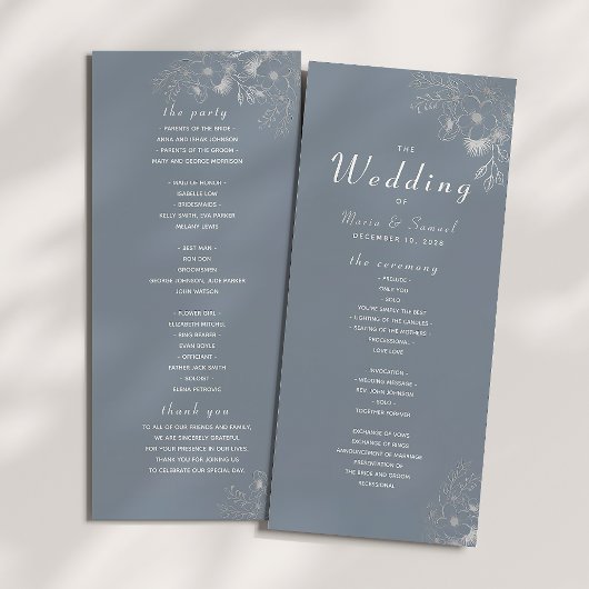 Moderne Elégant Dusty Blue Wedding Programme
