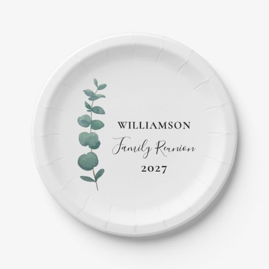Moderne Elegant Eucalyptus Family Reunion Papieren Bordje (Voorkant)