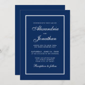 Moderne Elegant Faire-part de mariage Bleue Classi (Devant / Derrière)